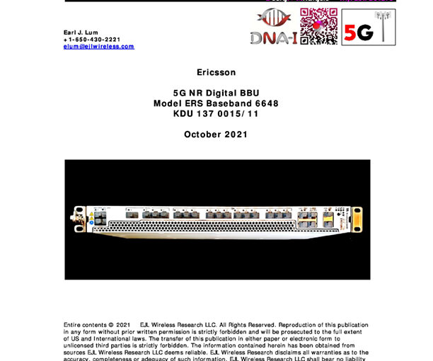 EJL Wireless Research Analyzes Ericsson ERS 5G NR Digital Baseband Unit 6648